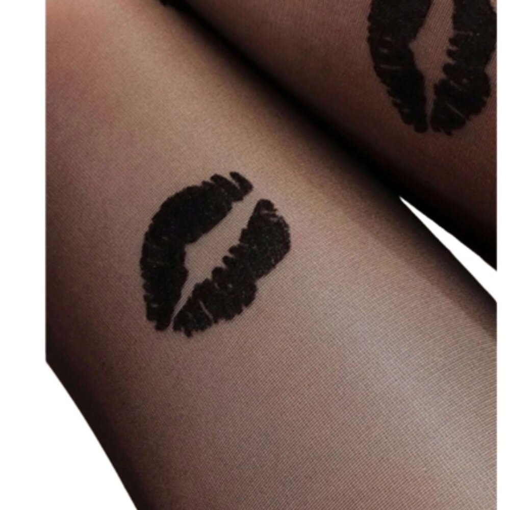 Chic Sheer Kiss-Black Patterned Tights - Picture 2 of 2